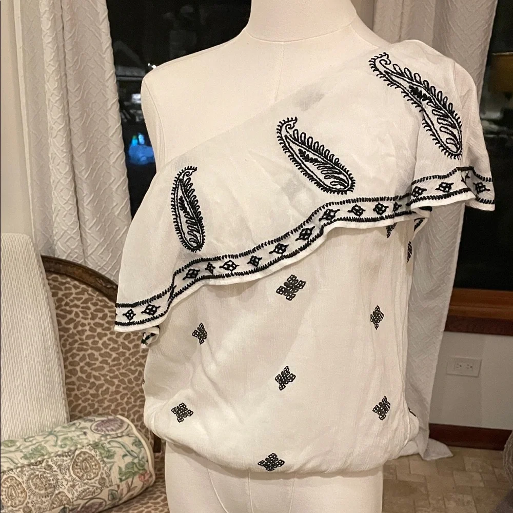 Free People Easy on the Eyes Black and White One Shoulder Blouse XS - Picture 2 of 9